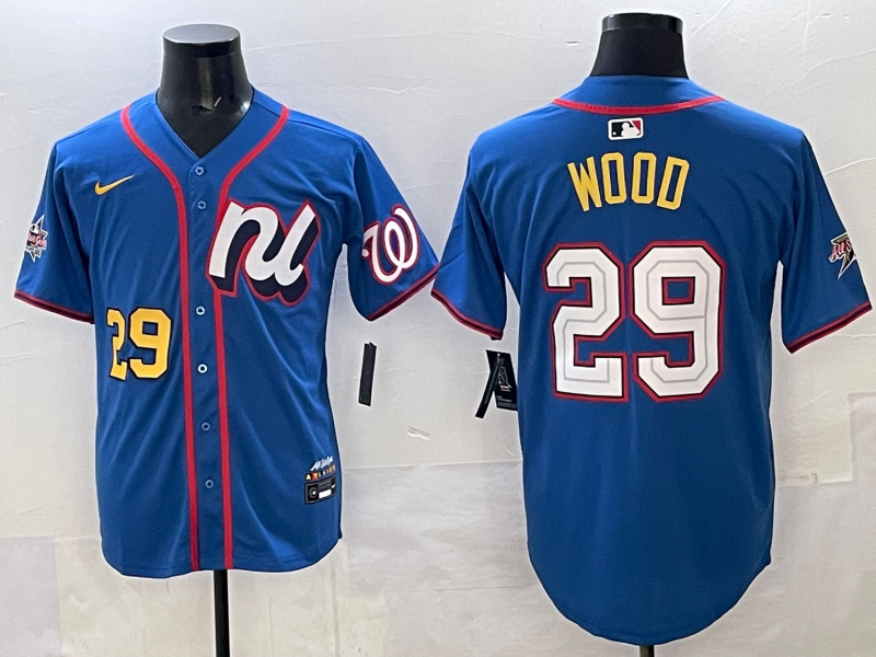 Men 2025 Washington Nationals #29 Wood blue Nike jersey style 4